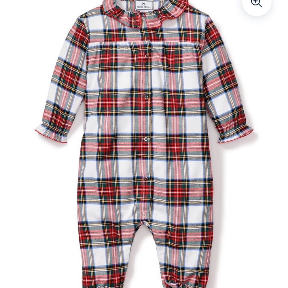Petite plume Brushed Twill Madeline Romper in Balmoral Tartan